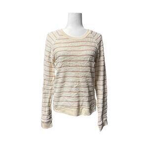 FAHERTY Striped Textured Knit Crewneck Sweater Cream Pink Size M